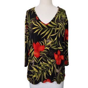 Briggs New York Travel Knit Shirt Top Slinky Stretch Women Plus Size 3X Floral